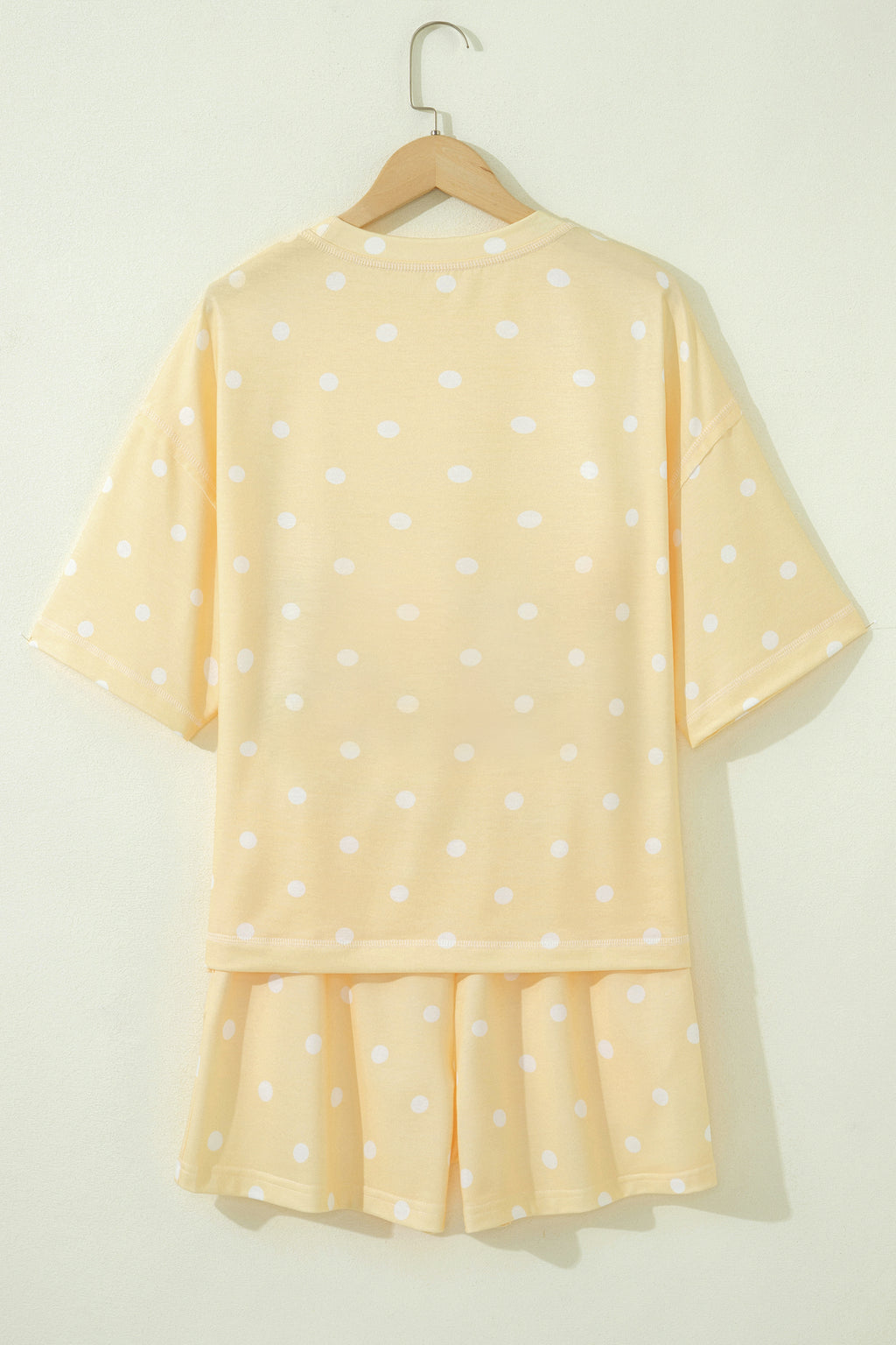 Pink Polka Dot Short Sleeve Loose Top Drawstring Shorts Set