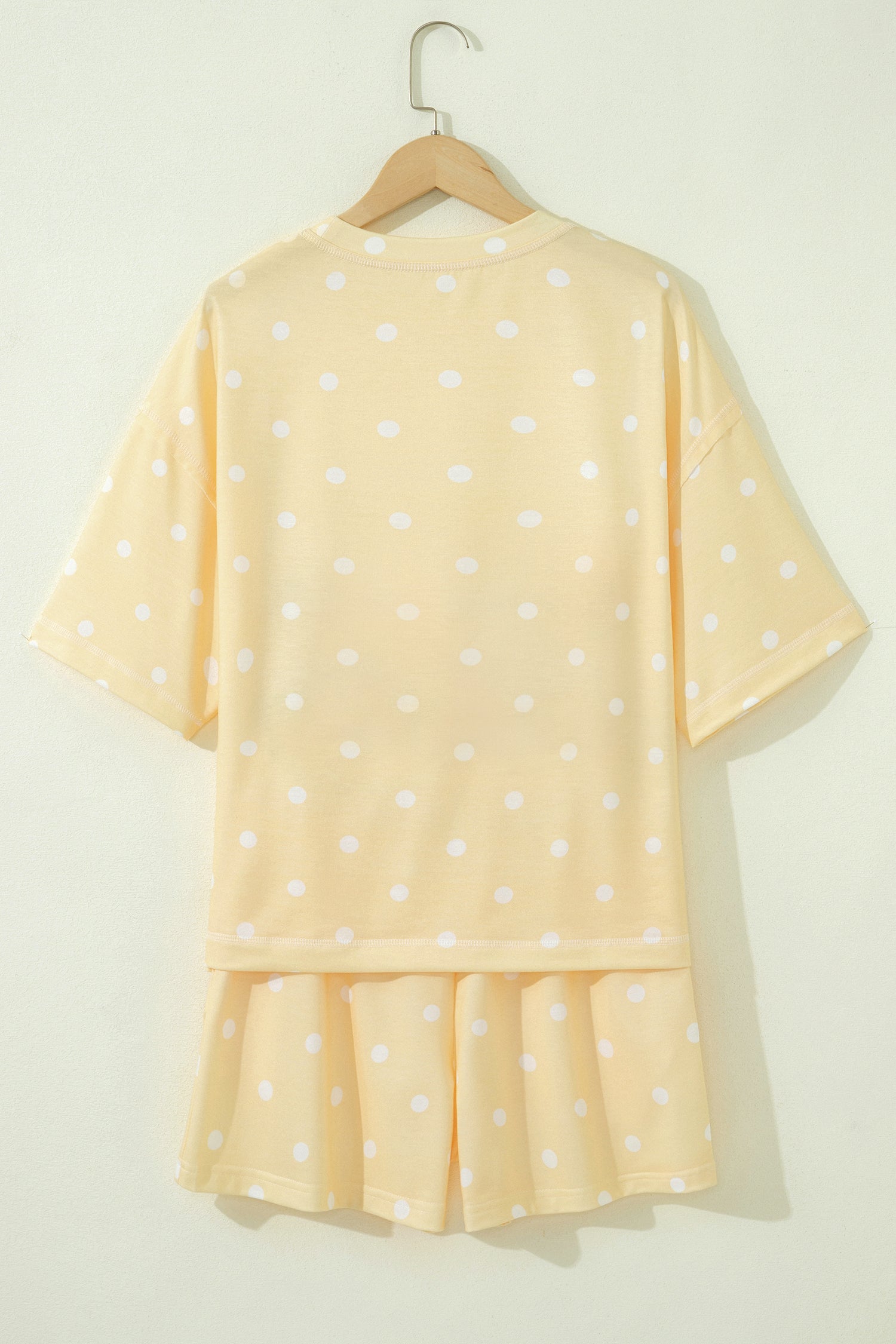 Pink Polka Dot Short Sleeve Loose Top Drawstring Shorts Set