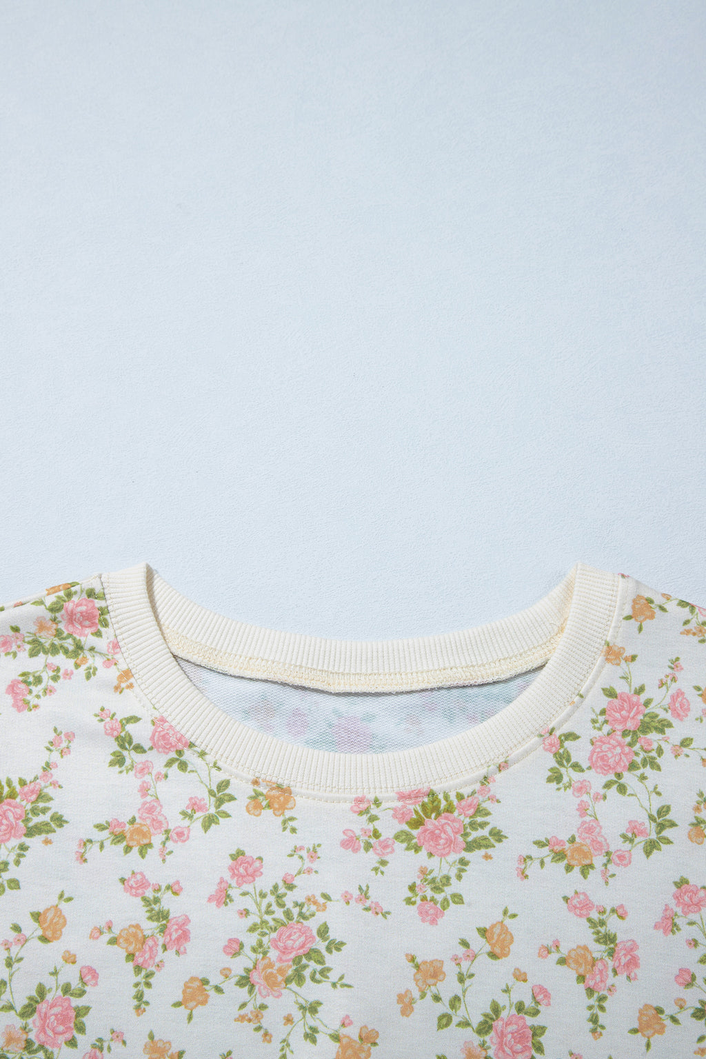 Beige Floral Print Long Sleeve Shift Top Pocketed Shorts 2pcs Set