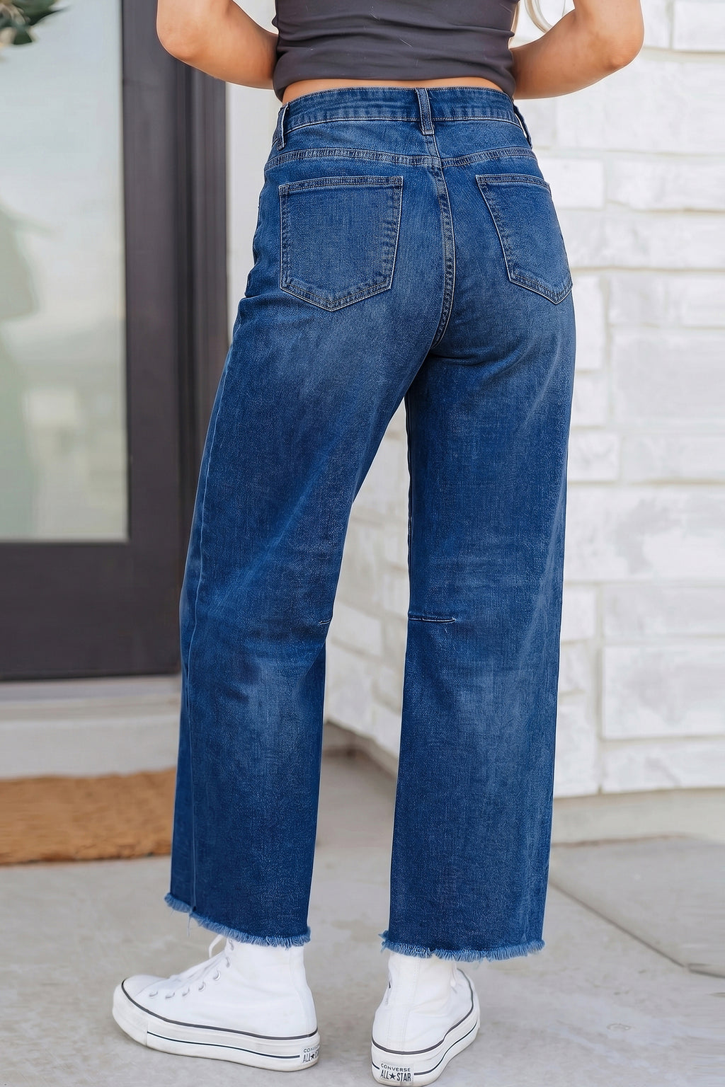 Black Frayed Cropped Barrel Jeans