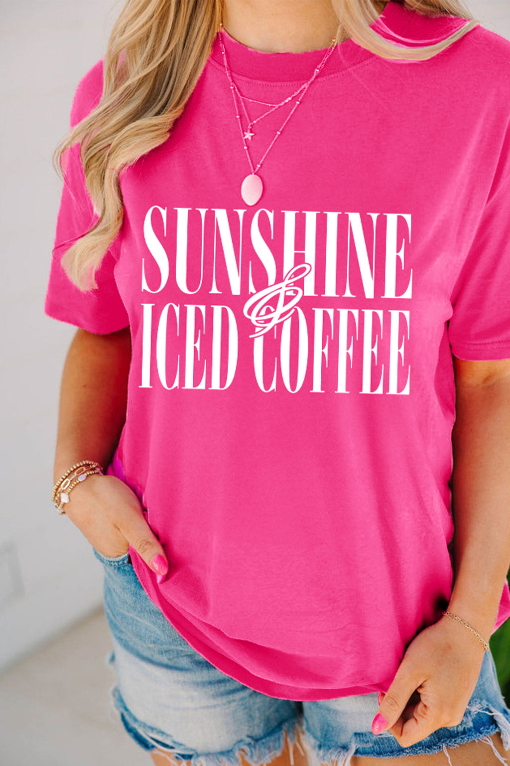 Rose Red SUNSHINE ICED COFFEE Casual Summer T Shirt
