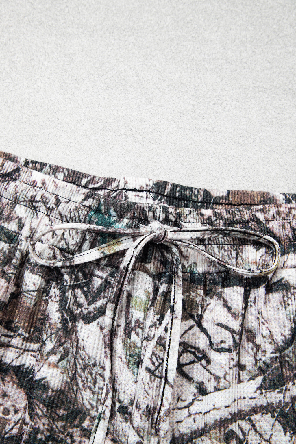 Brown Camo Long Sleeve Top Elastic Waist Shorts Two Piece Set