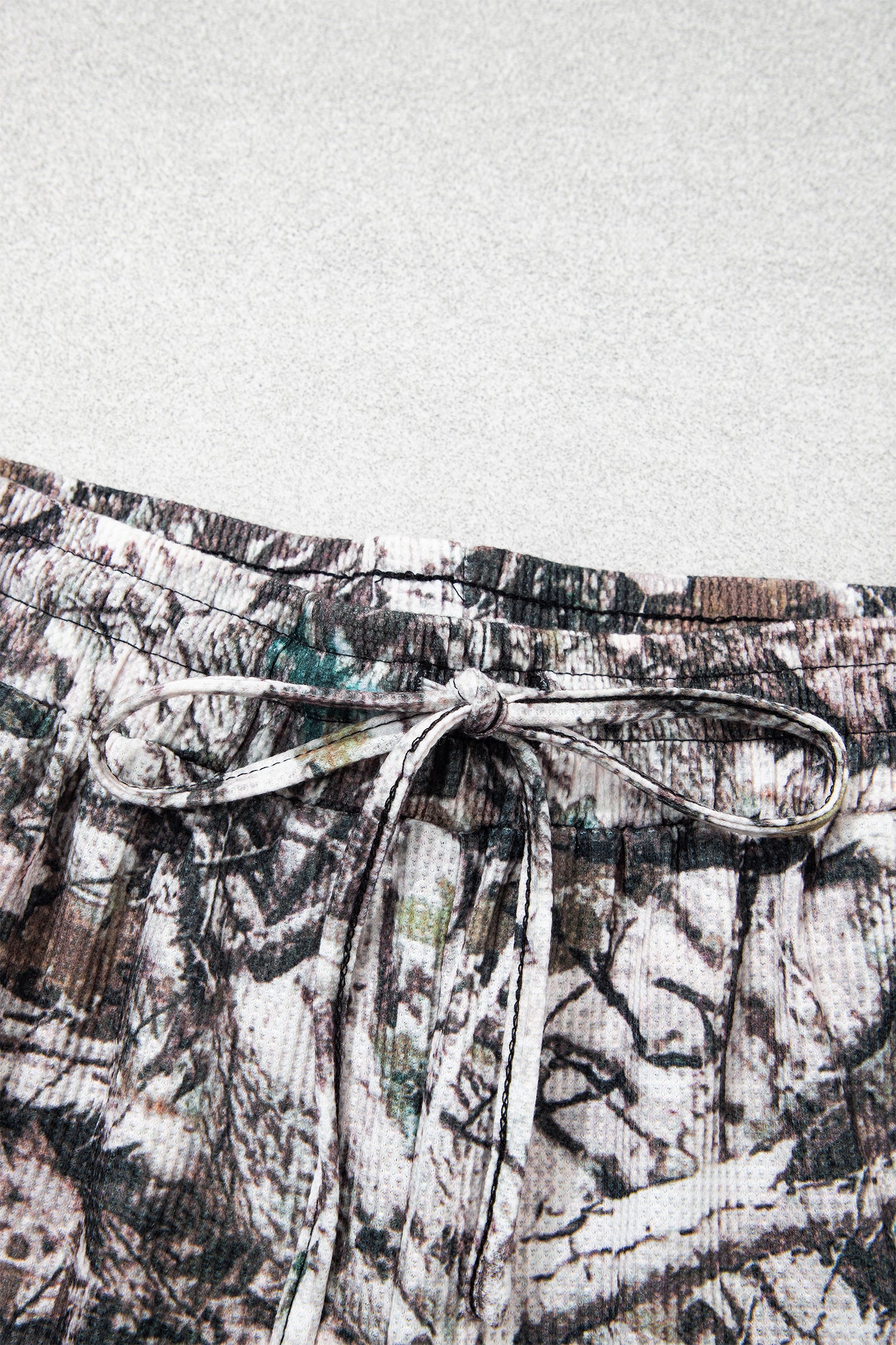 Brown Camo Long Sleeve Top Elastic Waist Shorts Two Piece Set