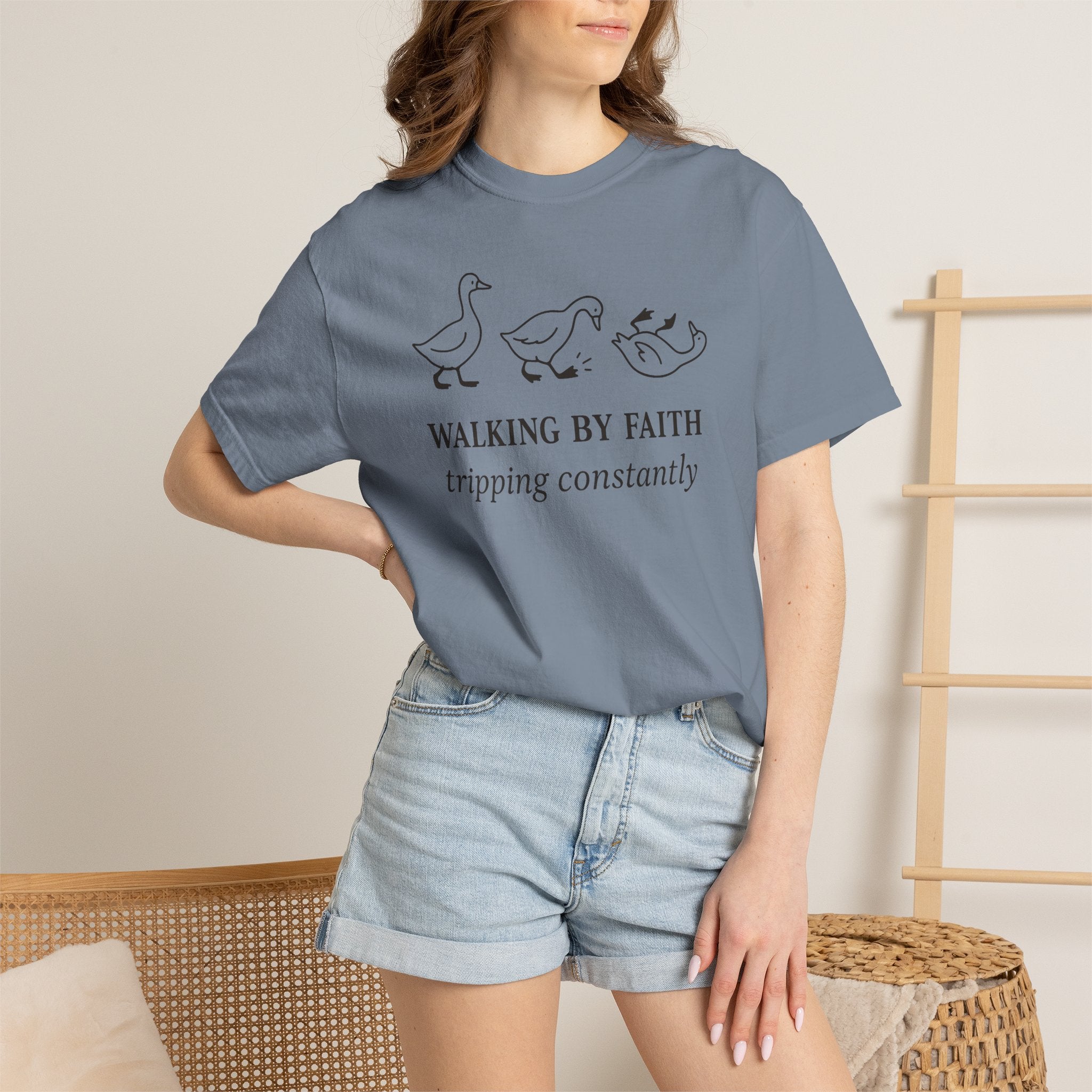 Faith Ducks T-Shirt — "Walking by Faith, tripping constantly" Christian Graphic Tee