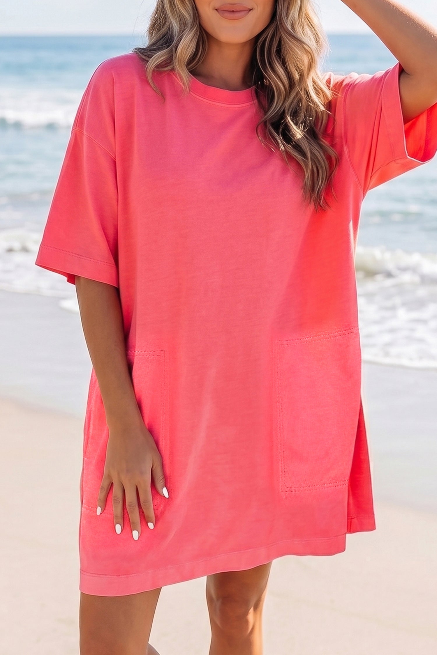 Light Blue Drop Shoulder Loose Casual T Shirt Mini Dress