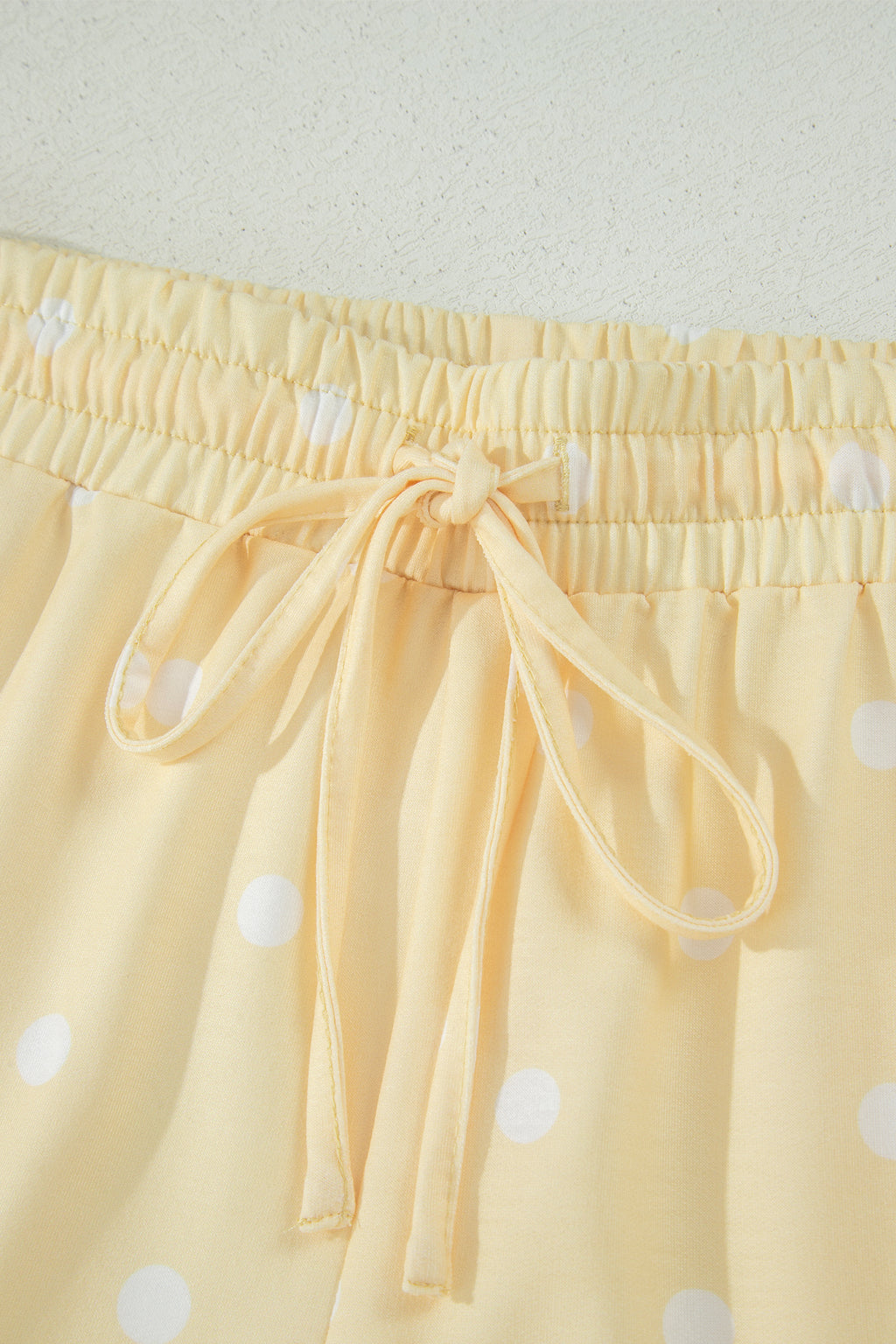 Pink Polka Dot Short Sleeve Loose Top Drawstring Shorts Set