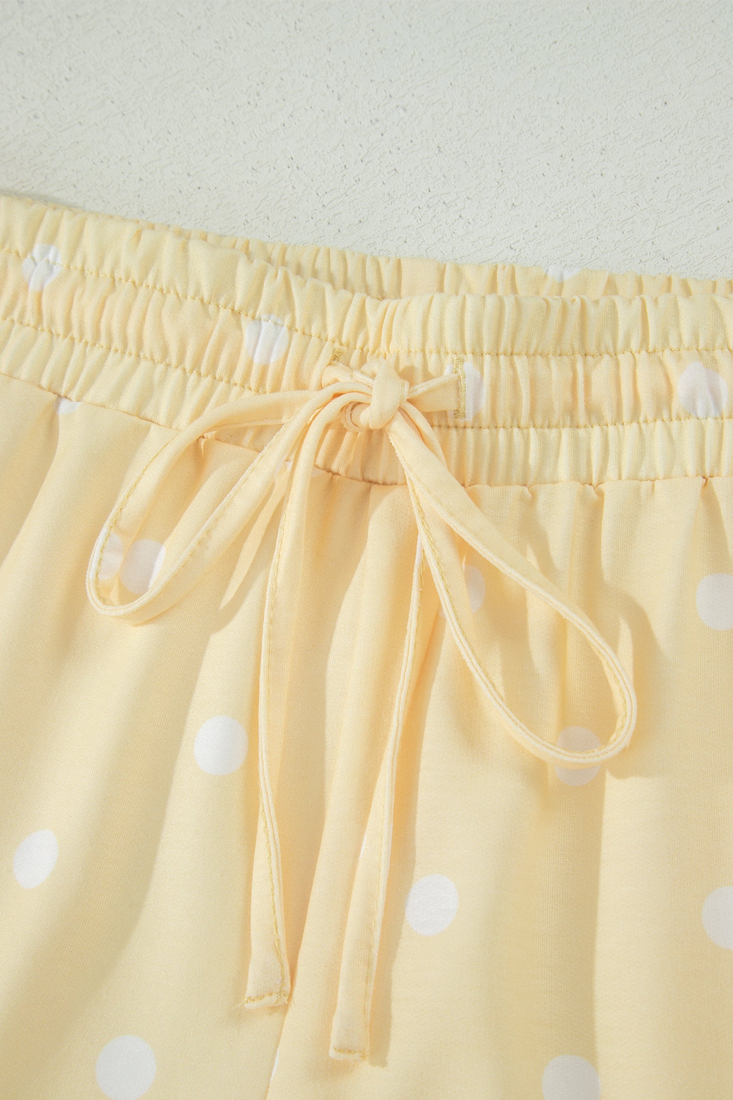 Pink Polka Dot Short Sleeve Loose Top Drawstring Shorts Set