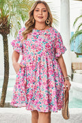 White Plus Size Floral Print Frilled Short Sleeve Flare Dress