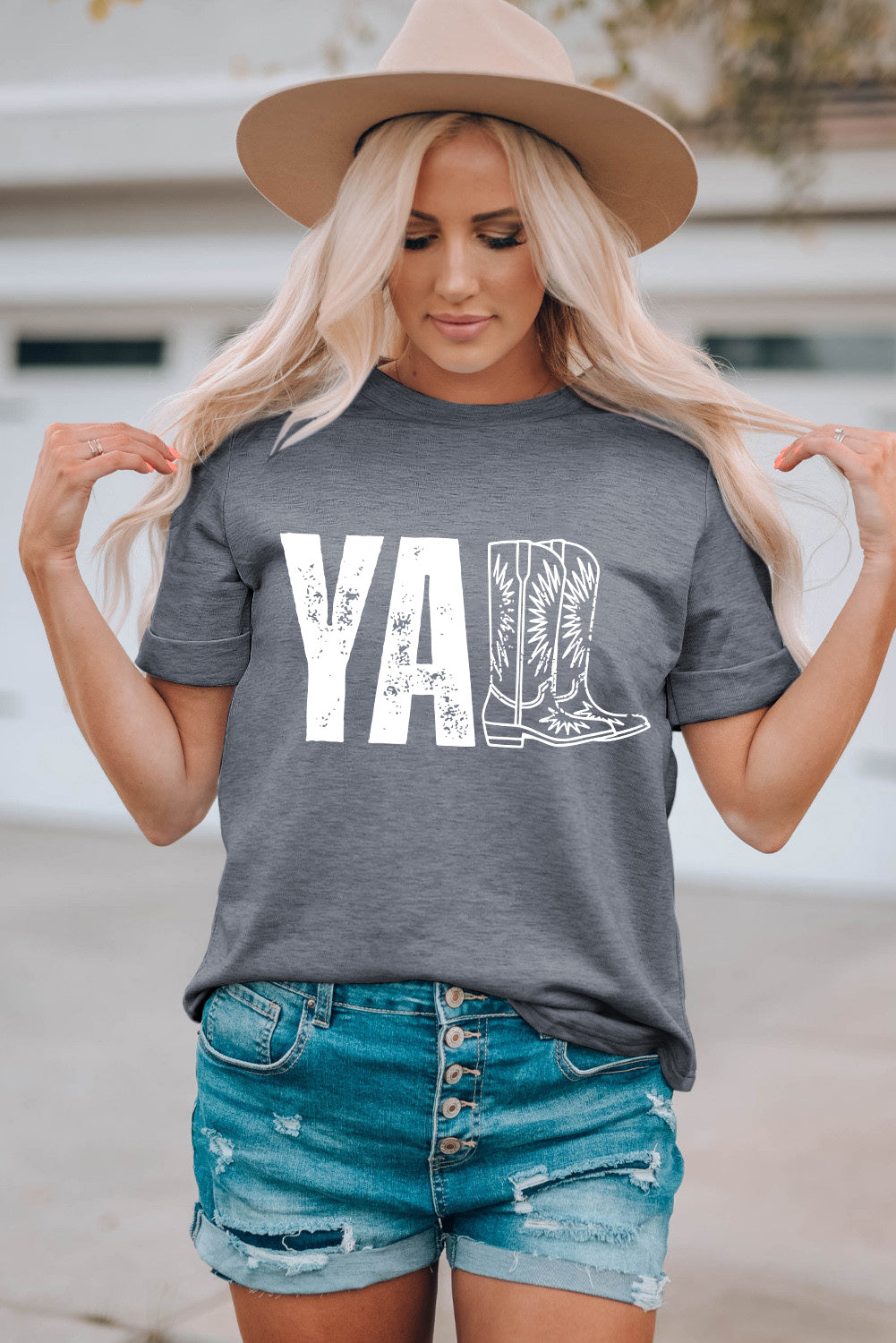Gray YALL Western Boots Printed Tee