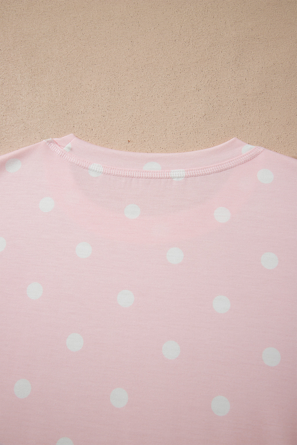Pink Polka Dot Short Sleeve Loose Top Drawstring Shorts Set