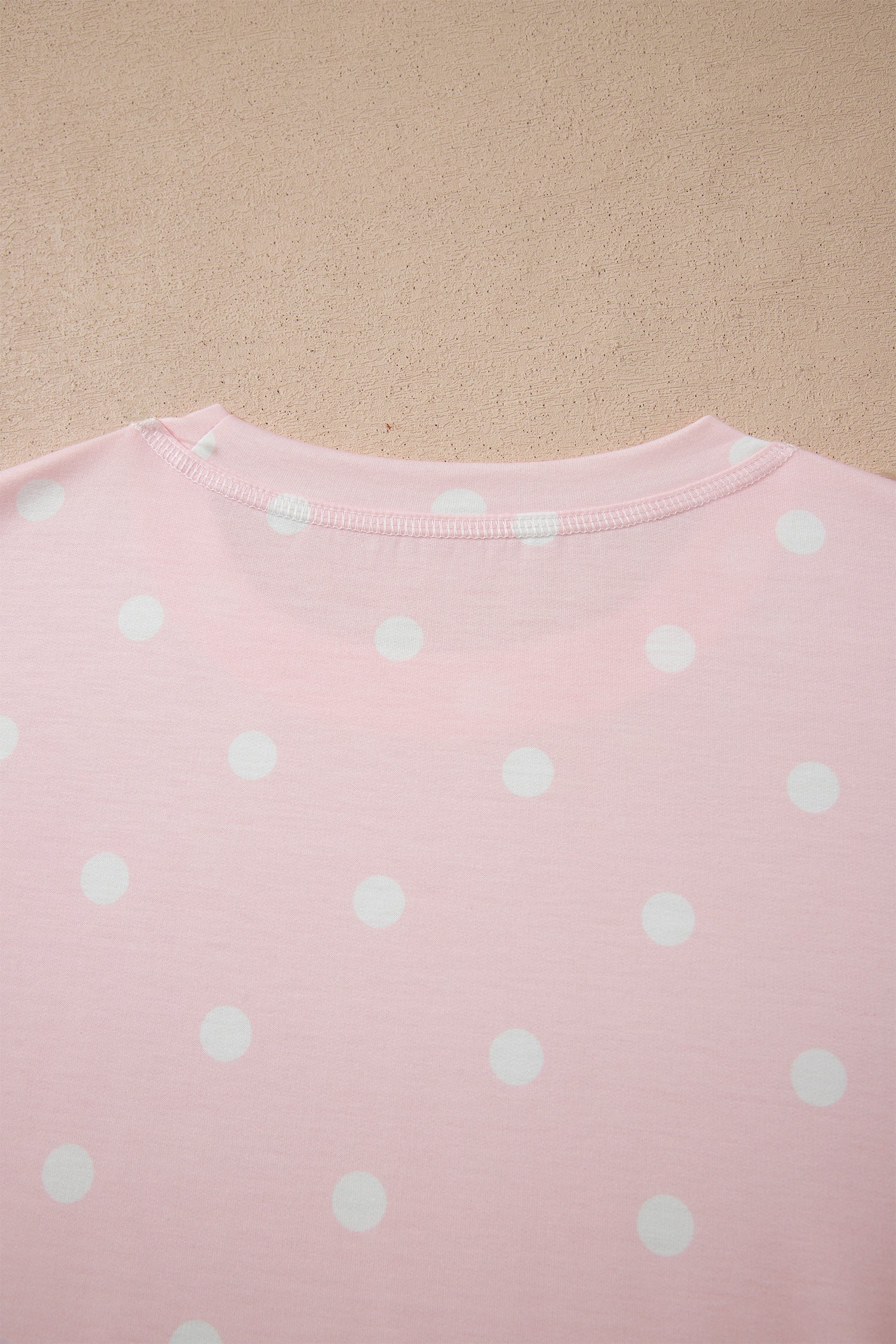 Pink Polka Dot Short Sleeve Loose Top Drawstring Shorts Set