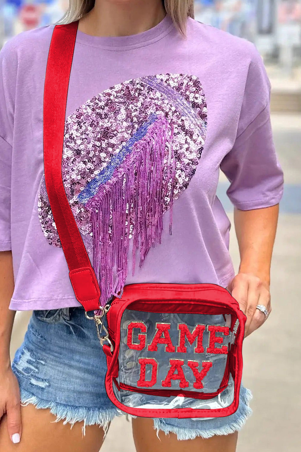 Black Clear PVC GAME DAY Summer Fashion Single Shoulder Bag