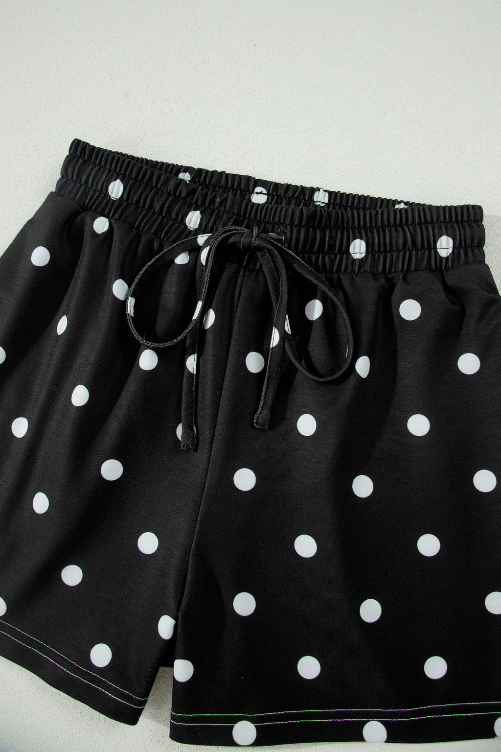 Pink Polka Dot Short Sleeve Loose Top Drawstring Shorts Set