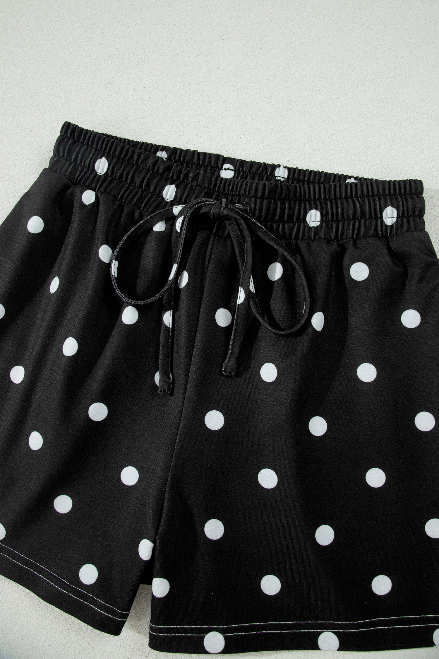 Pink Polka Dot Short Sleeve Loose Top Drawstring Shorts Set