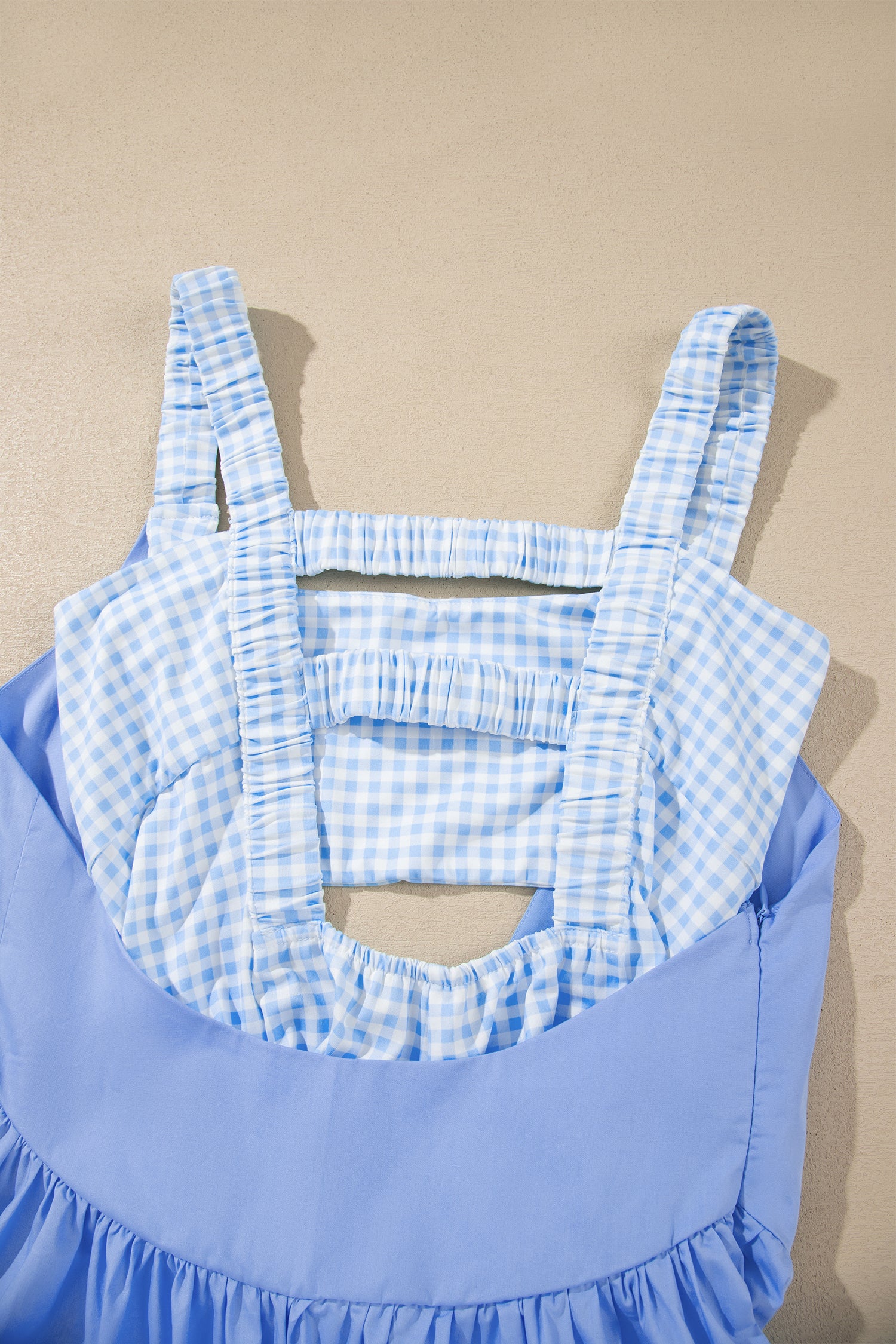 Beau Blue Faux Two Piece Gingham Contrast Patchwork Loose Mini Dress