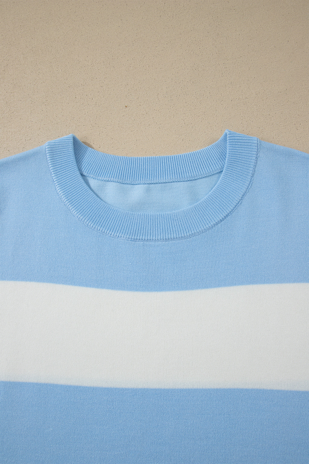 Sky Blue Stripe Colorblock Plus Size Short Sleeve Sweater