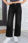 Black Frayed Cropped Barrel Jeans