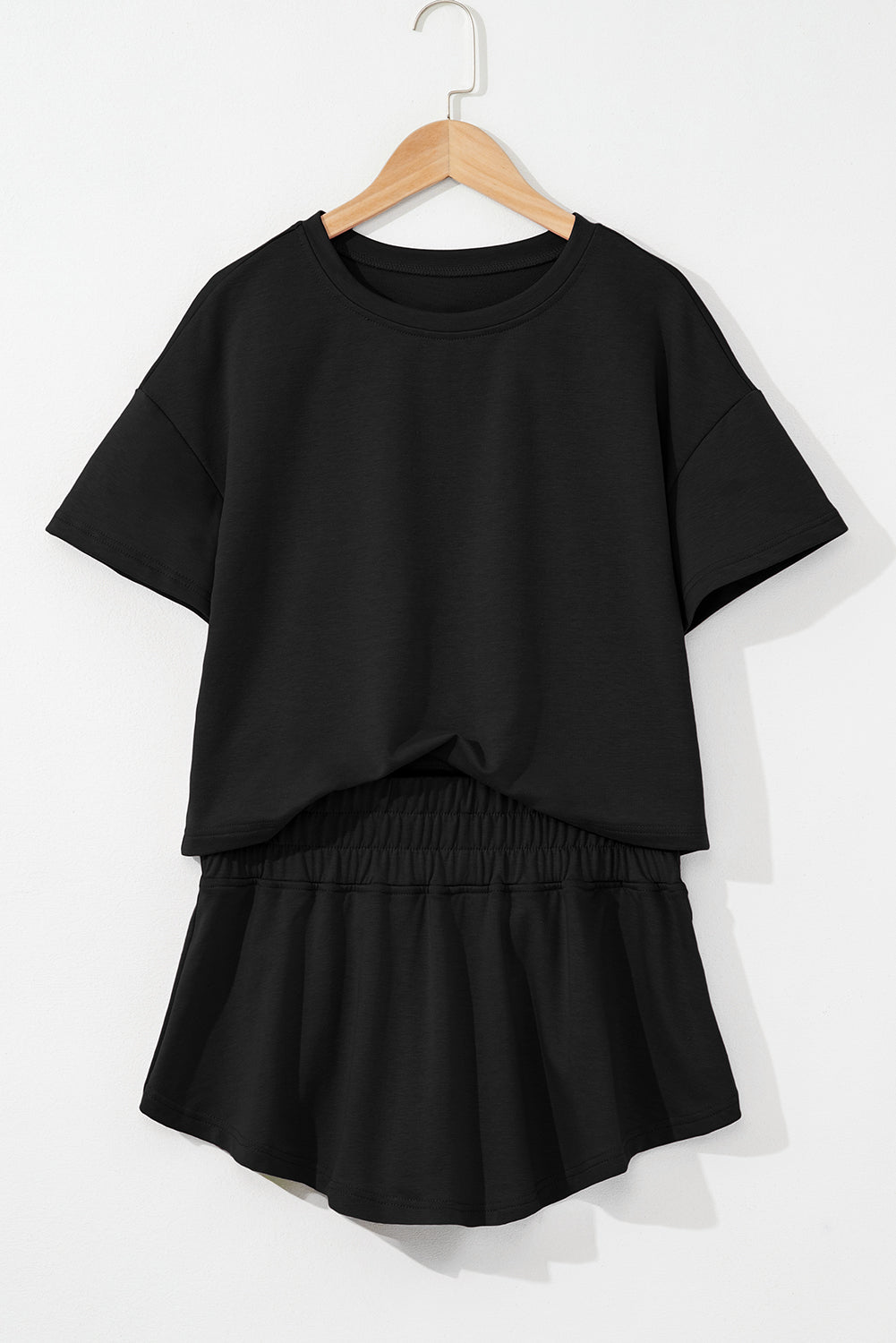 Black Cropped Tee and Ruffle High Waist Skort Set