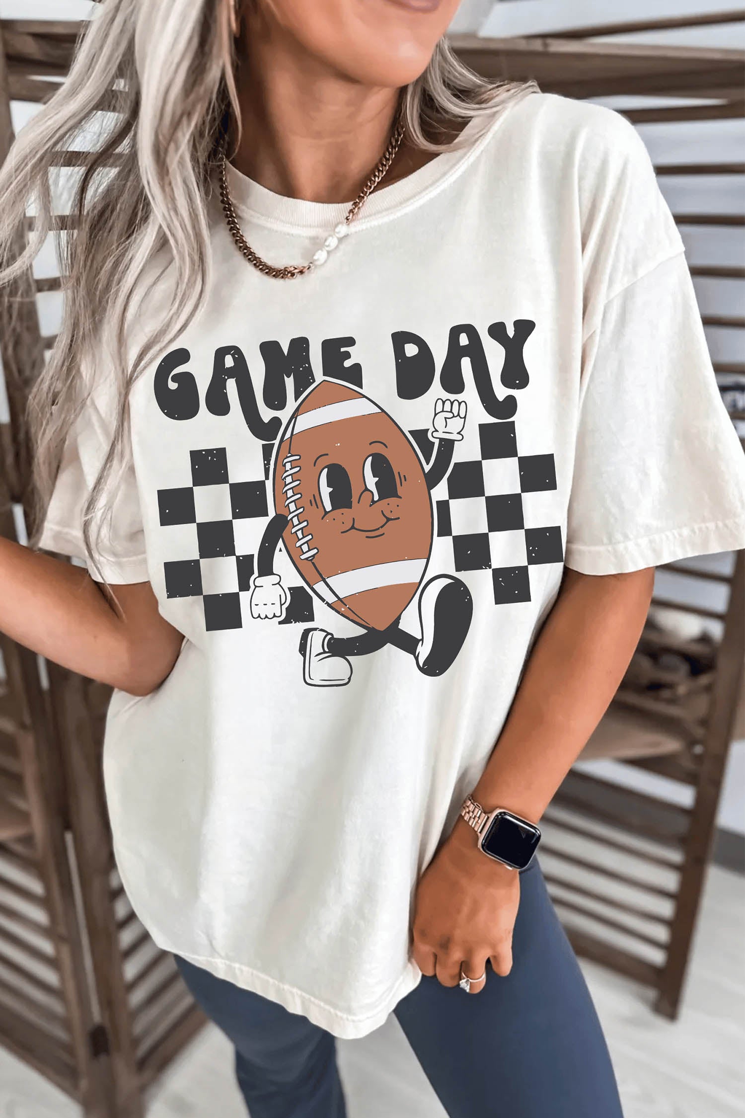 White Playful Game Day Football Printed T Shirt