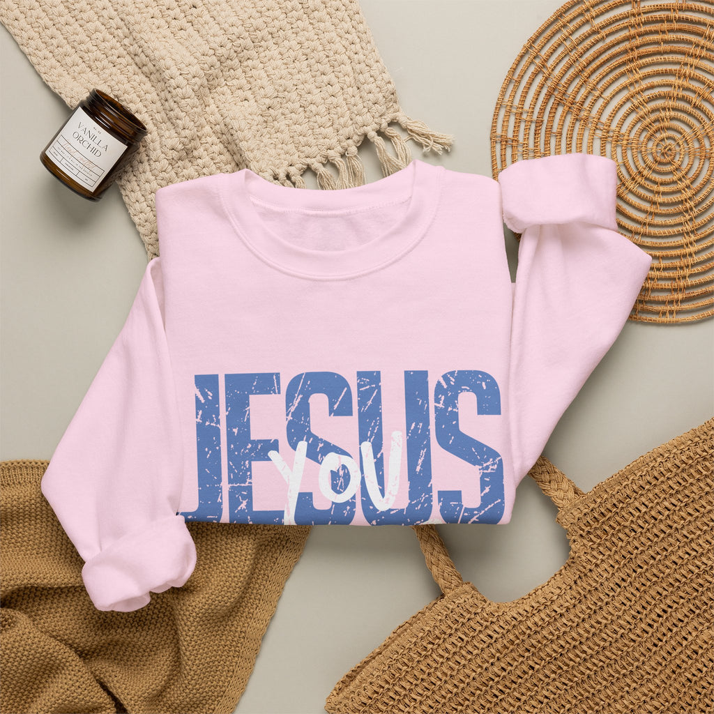 Jesus Loves You & Me Crewneck Sweatshirt — Christian Faith Inspirational Pullover (John 15:13)