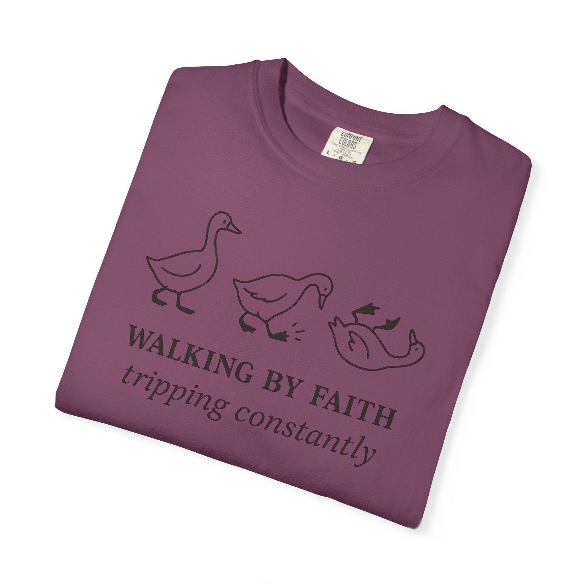Faith Ducks T-Shirt — "Walking by Faith, tripping constantly" Christian Graphic Tee