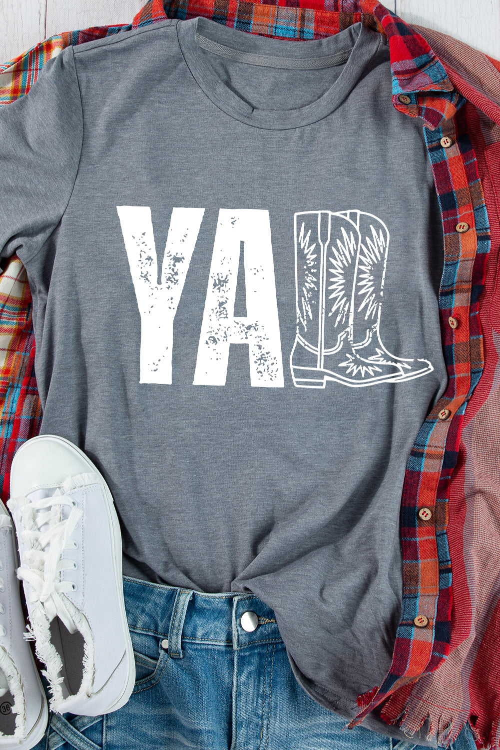 Gray YALL Western Boots Printed Tee