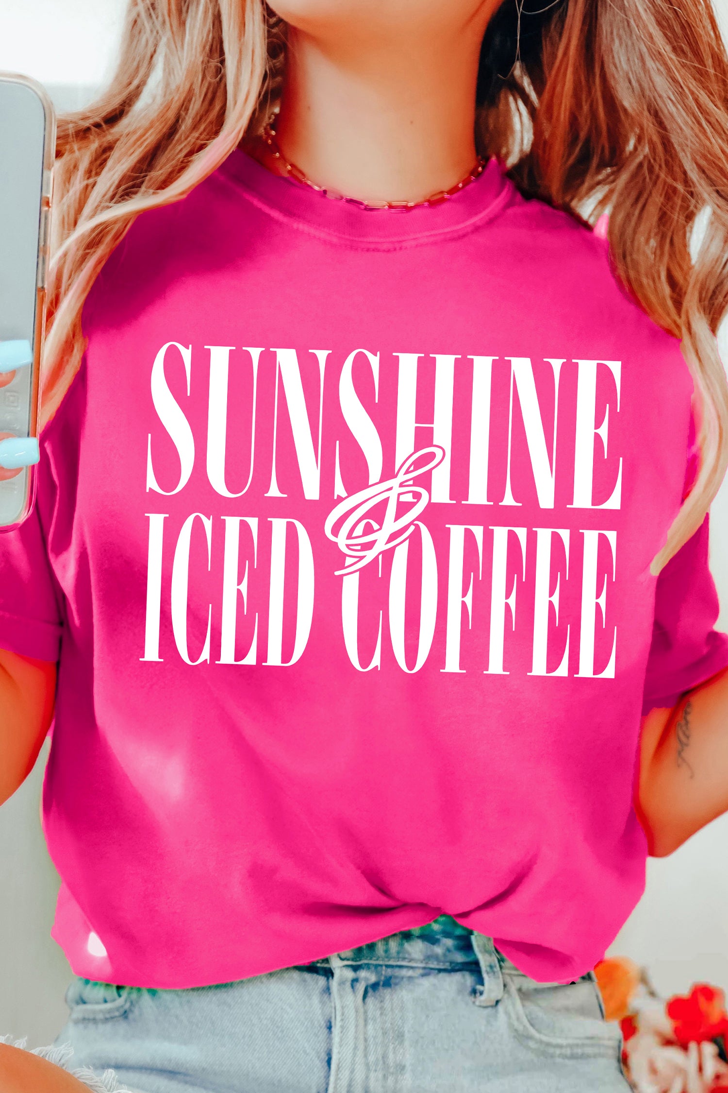 Rose Red SUNSHINE ICED COFFEE Casual Summer T Shirt