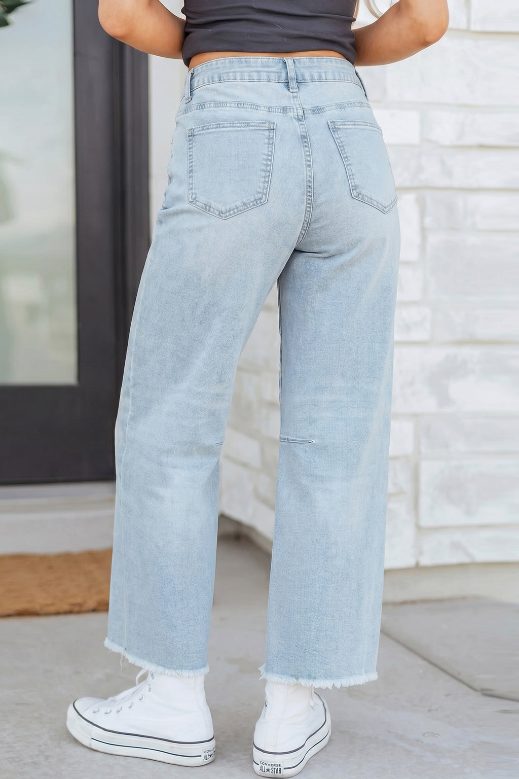 Black Frayed Cropped Barrel Jeans