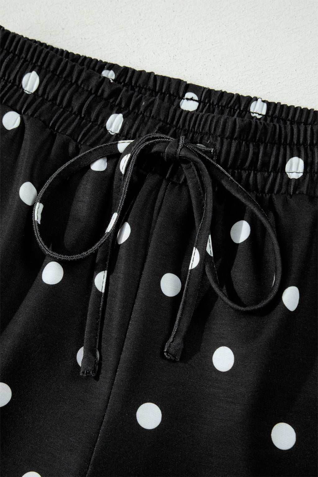 Pink Polka Dot Short Sleeve Loose Top Drawstring Shorts Set