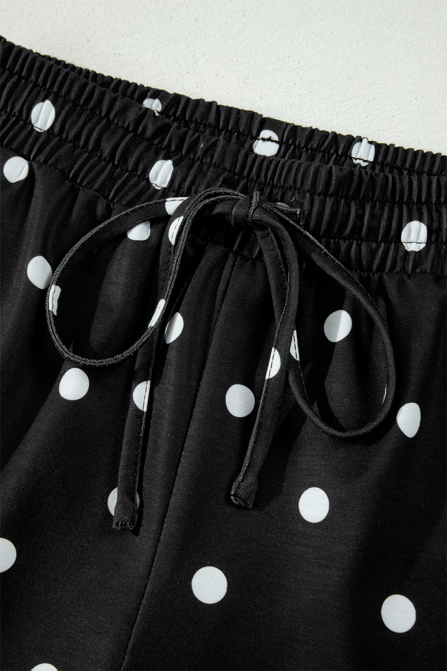Pink Polka Dot Short Sleeve Loose Top Drawstring Shorts Set