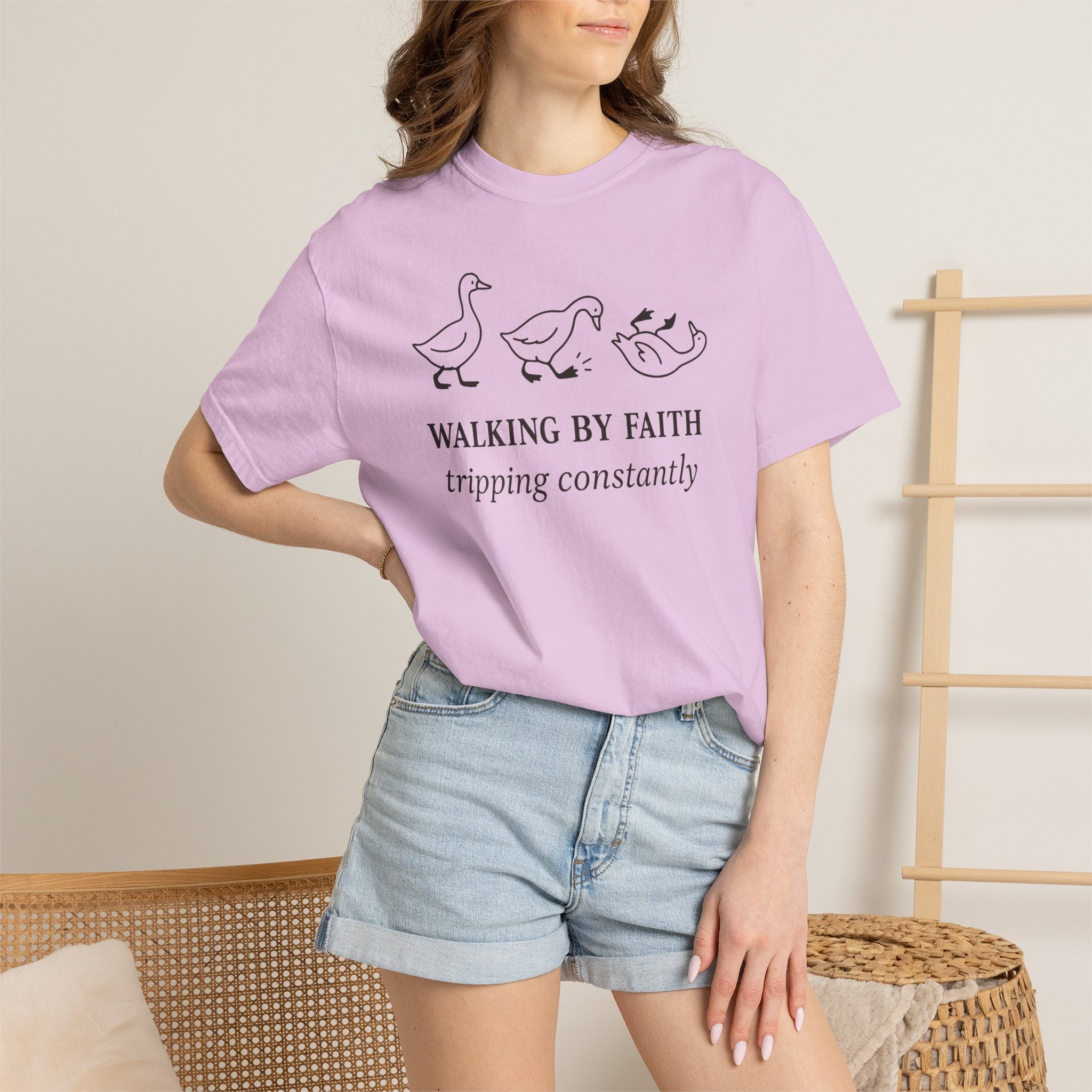 Faith Ducks T-Shirt — "Walking by Faith, tripping constantly" Christian Graphic Tee