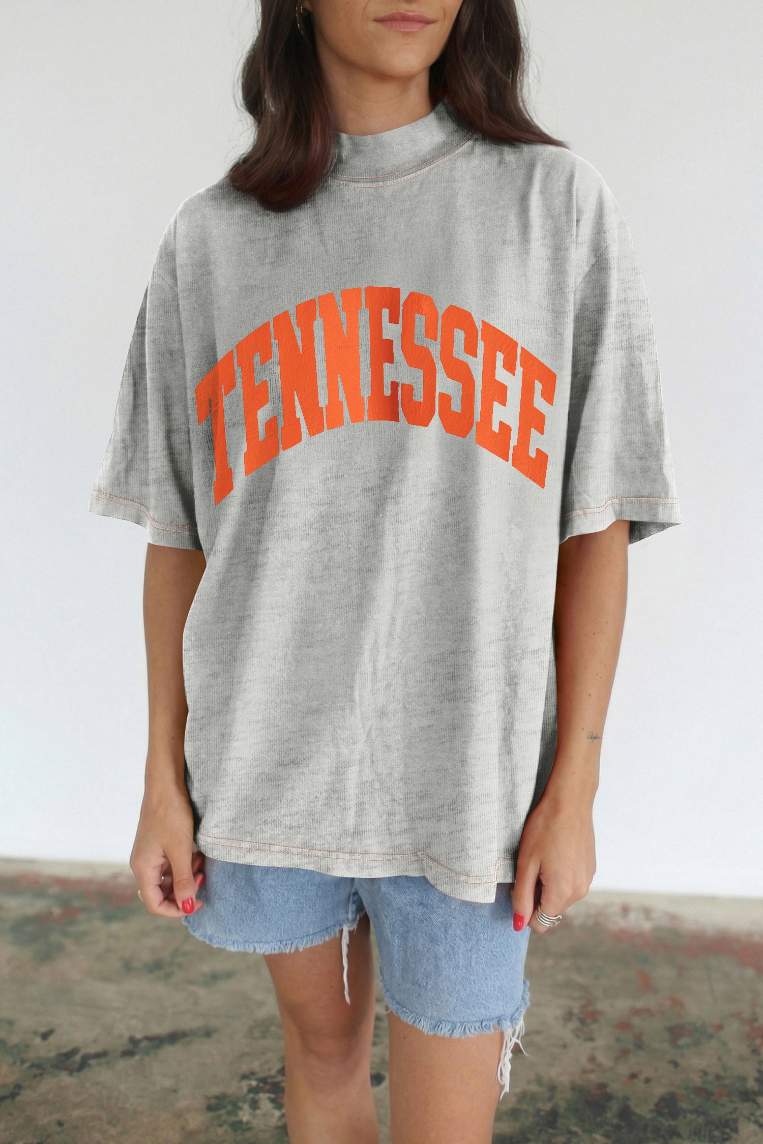 Light Grey Casual High Neck Slogan Tee Short Sleeve Loose Fit Summer T-Shirt