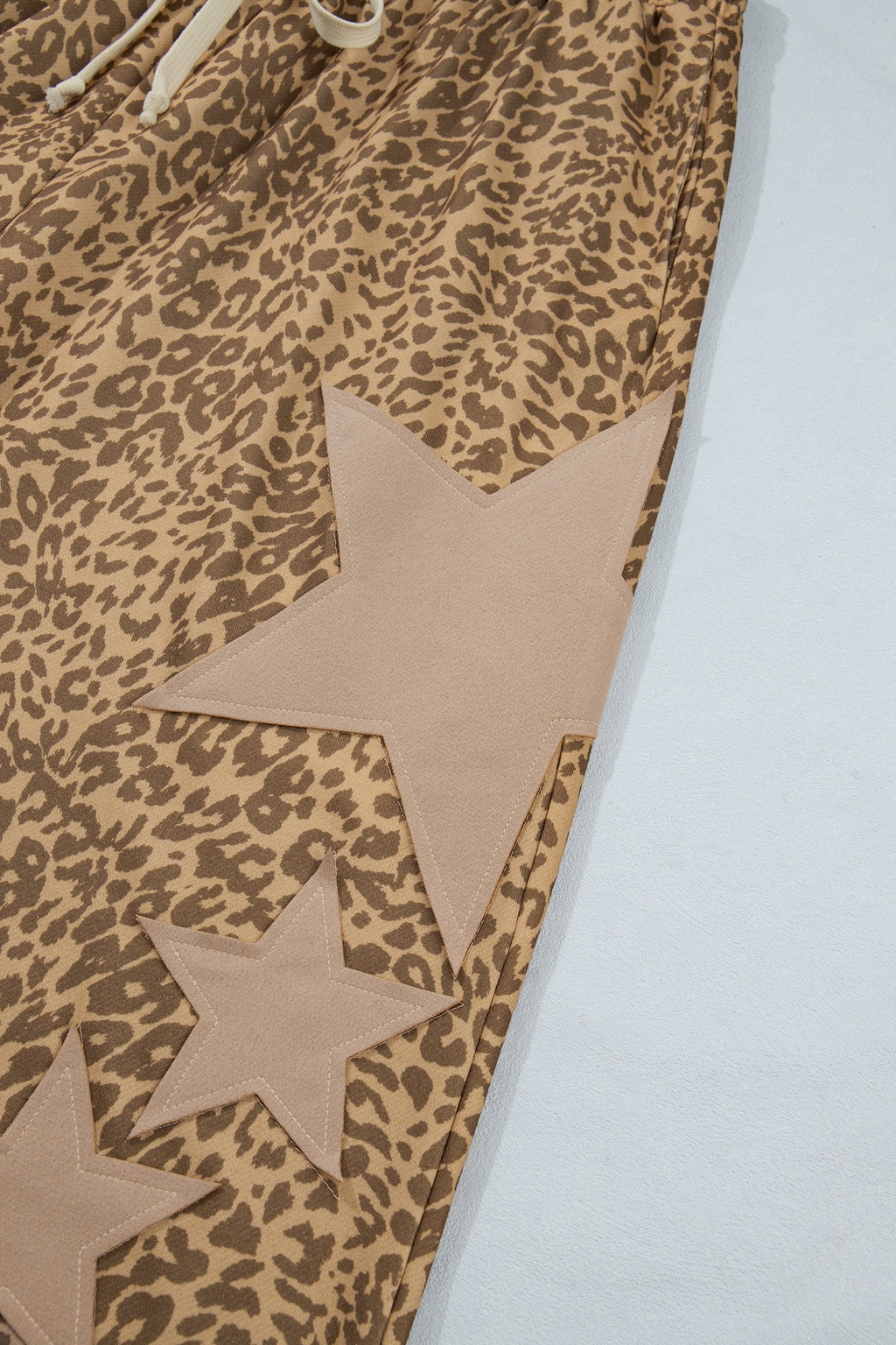 Khaki Plus Size Leopard Print Western Star Patched Jogger Pants