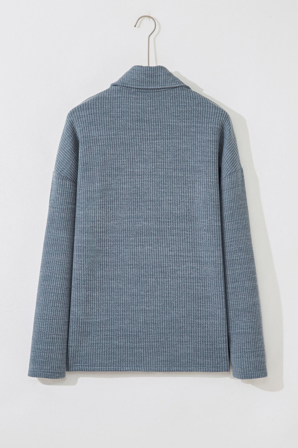 Medium Grey Ribbed Knit Buttons Front Flap Pocket Casual Shacket