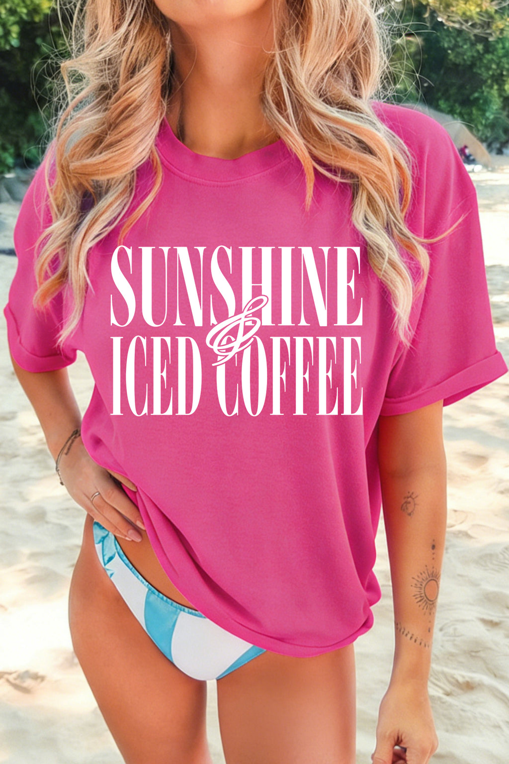 Rose Red SUNSHINE ICED COFFEE Casual Summer T Shirt