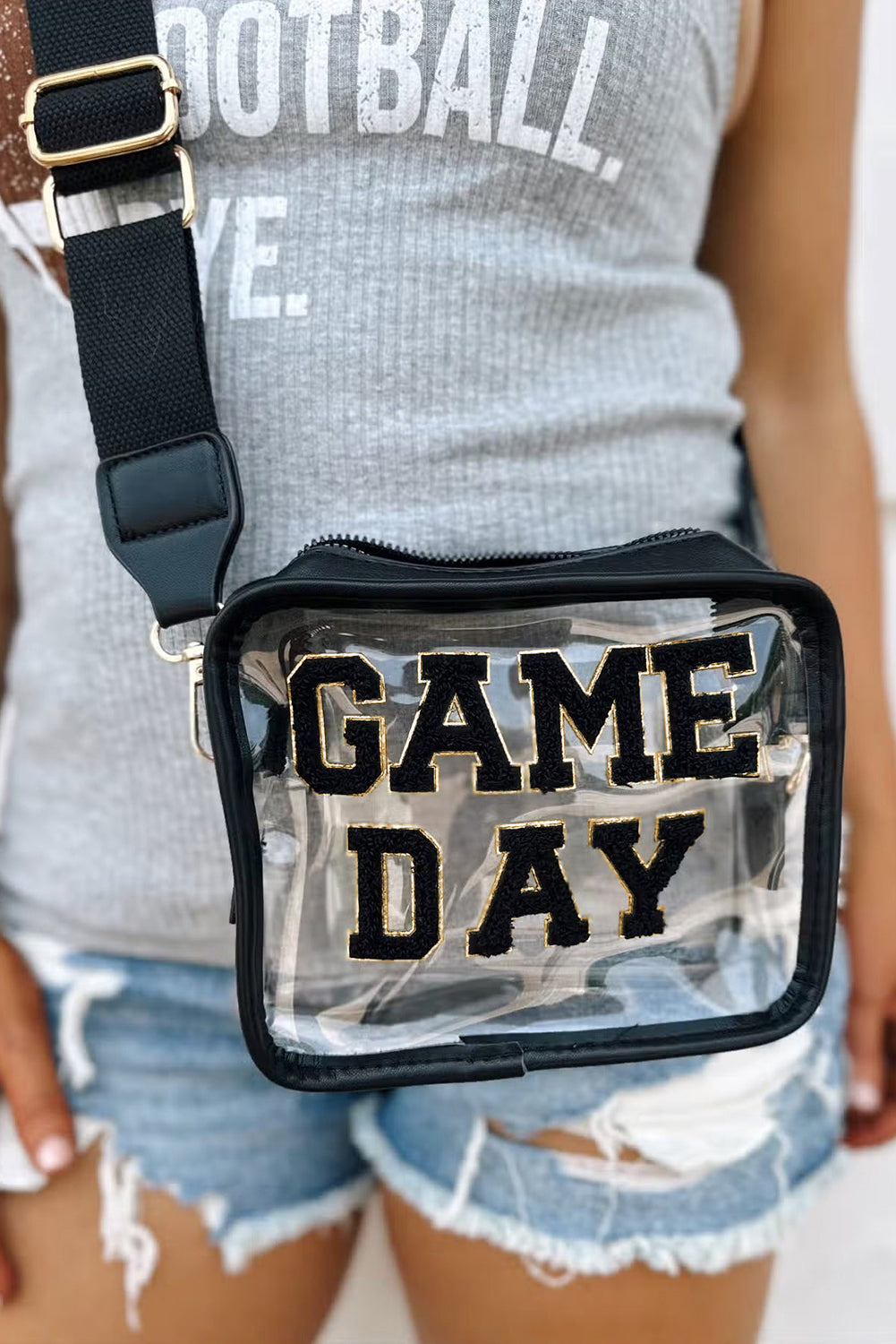 Black Clear PVC GAME DAY Summer Fashion Single Shoulder Bag