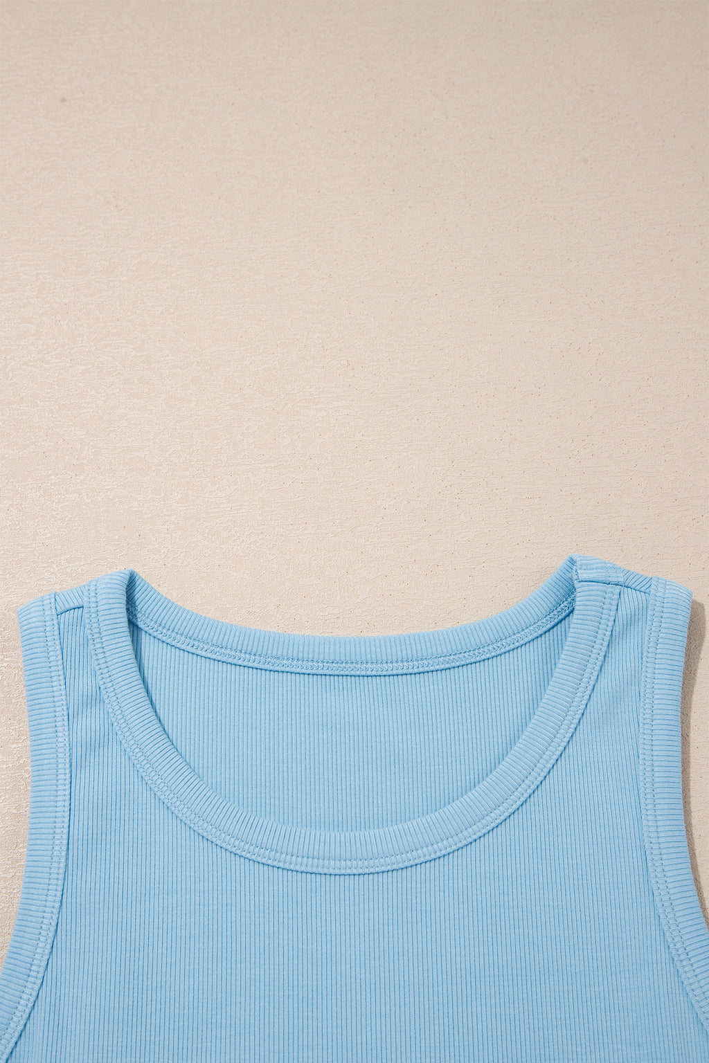 Dark Blue Ribbed Slim Tank Pocketed Wide Leg Shorts Set