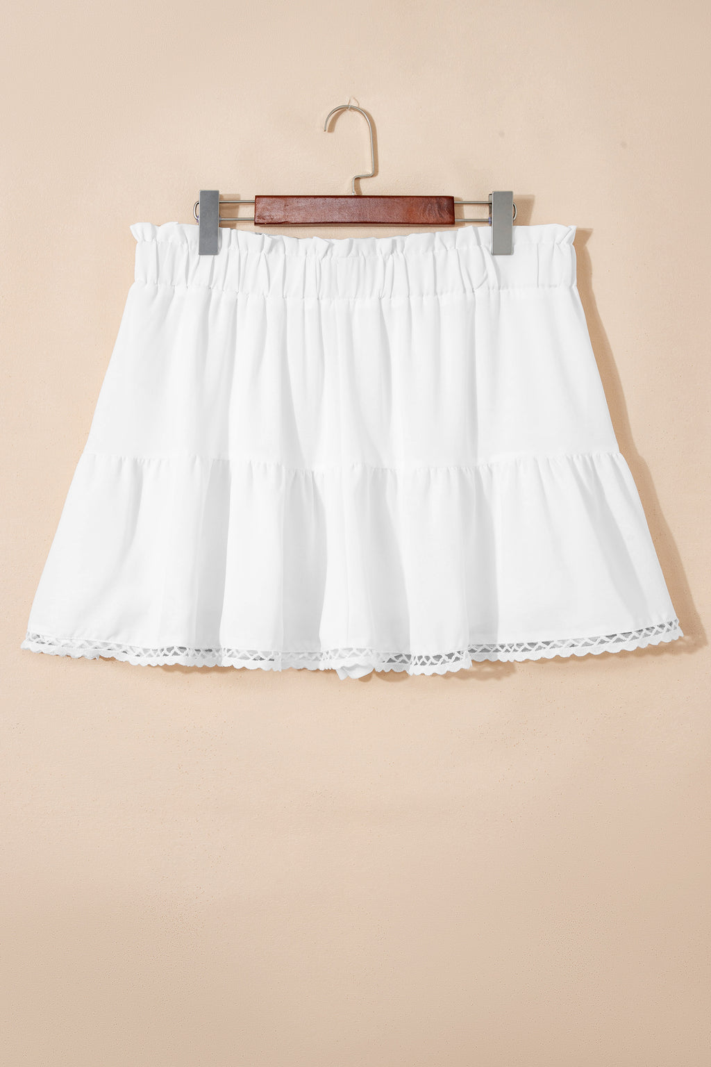 Navy Blue Plus Size Frilled Elastic Waist Lace Trim Boho Ruffled Shorts