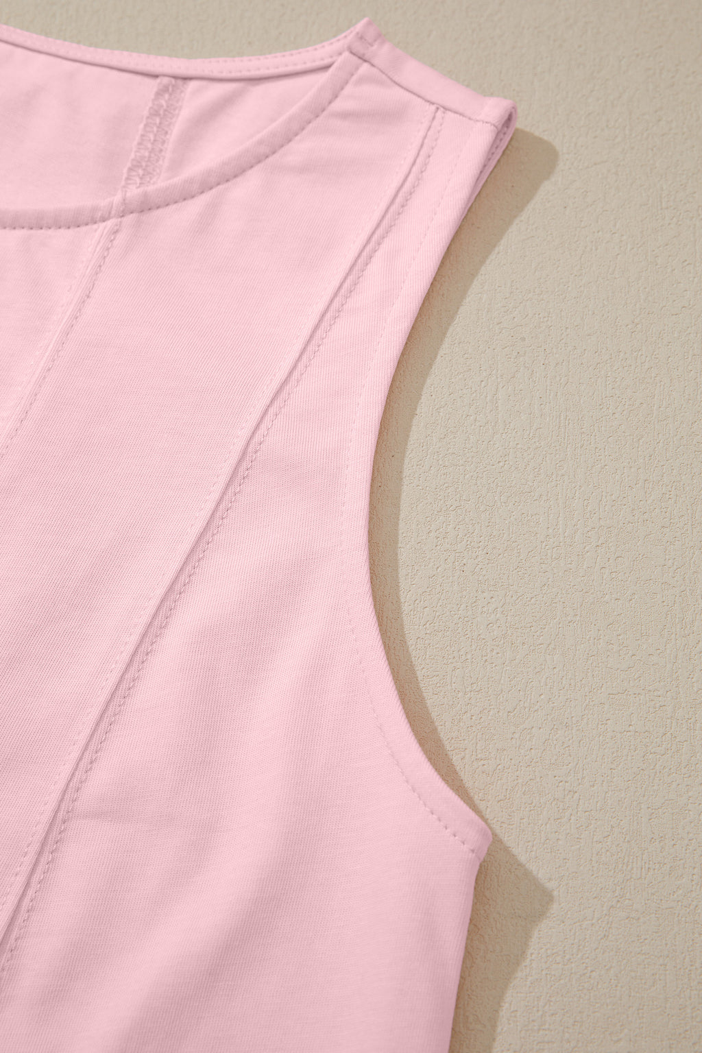 Pink Stitched Detail Loose Tank Top Cotton 2pcs Short Set