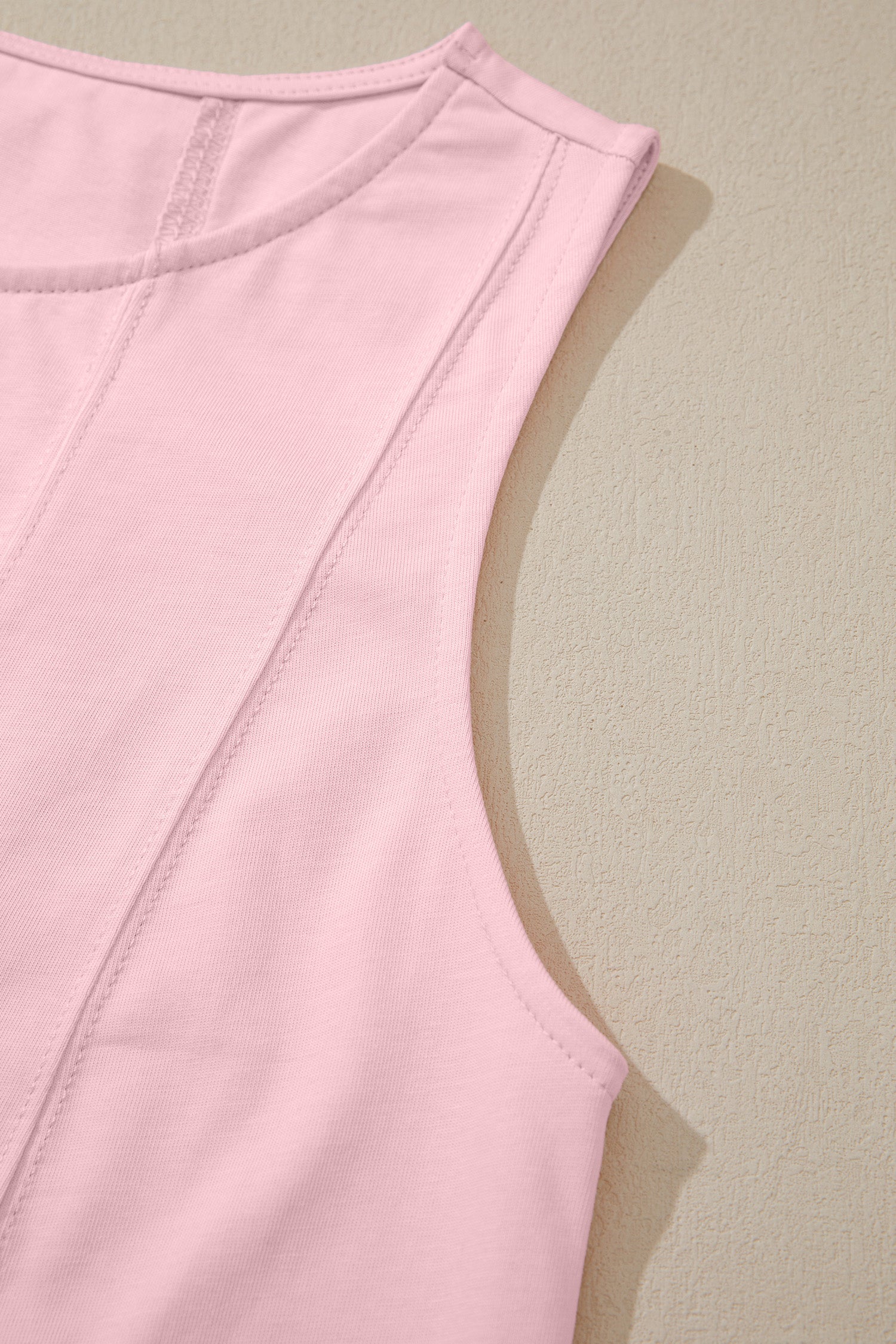 Pink Stitched Detail Loose Tank Top Cotton 2pcs Short Set