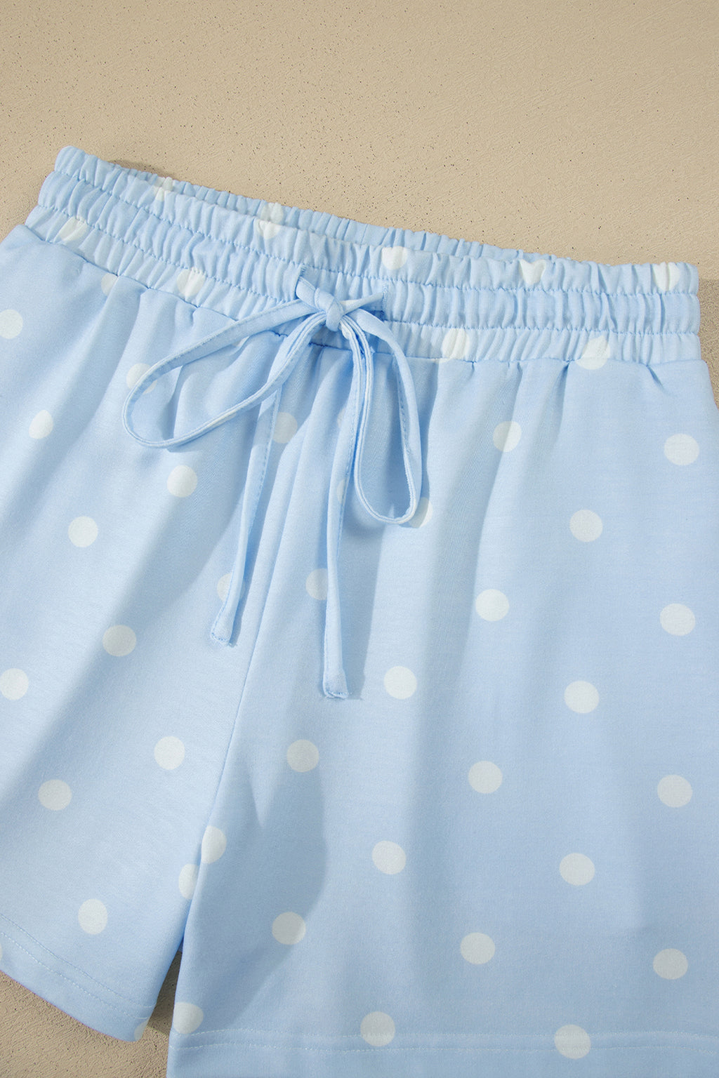Pink Polka Dot Short Sleeve Loose Top Drawstring Shorts Set