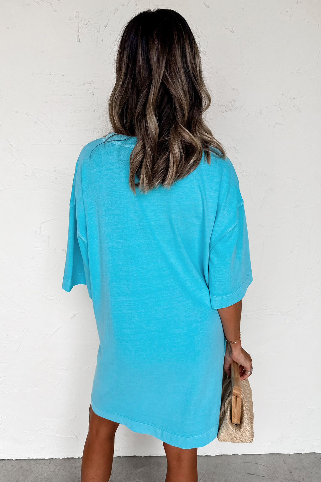 Light Blue Drop Shoulder Loose Casual T Shirt Mini Dress
