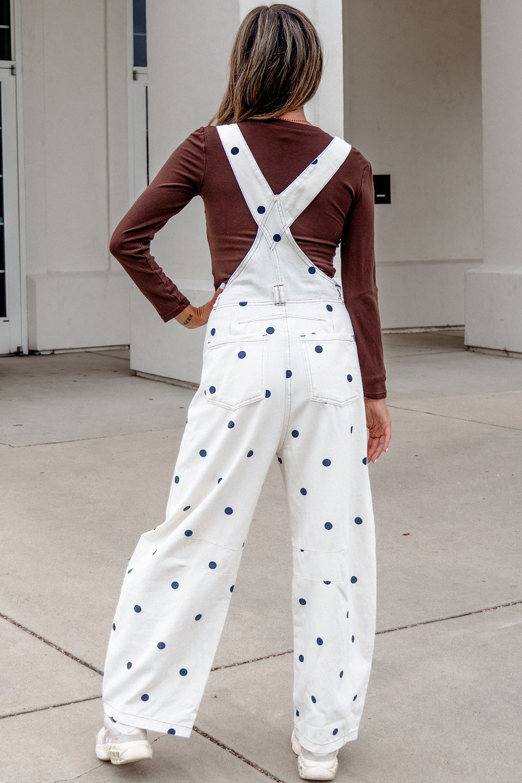 Jet Stream Polka Dot Print Bib Pocket Denim Barrel Overalls Jumpsuit