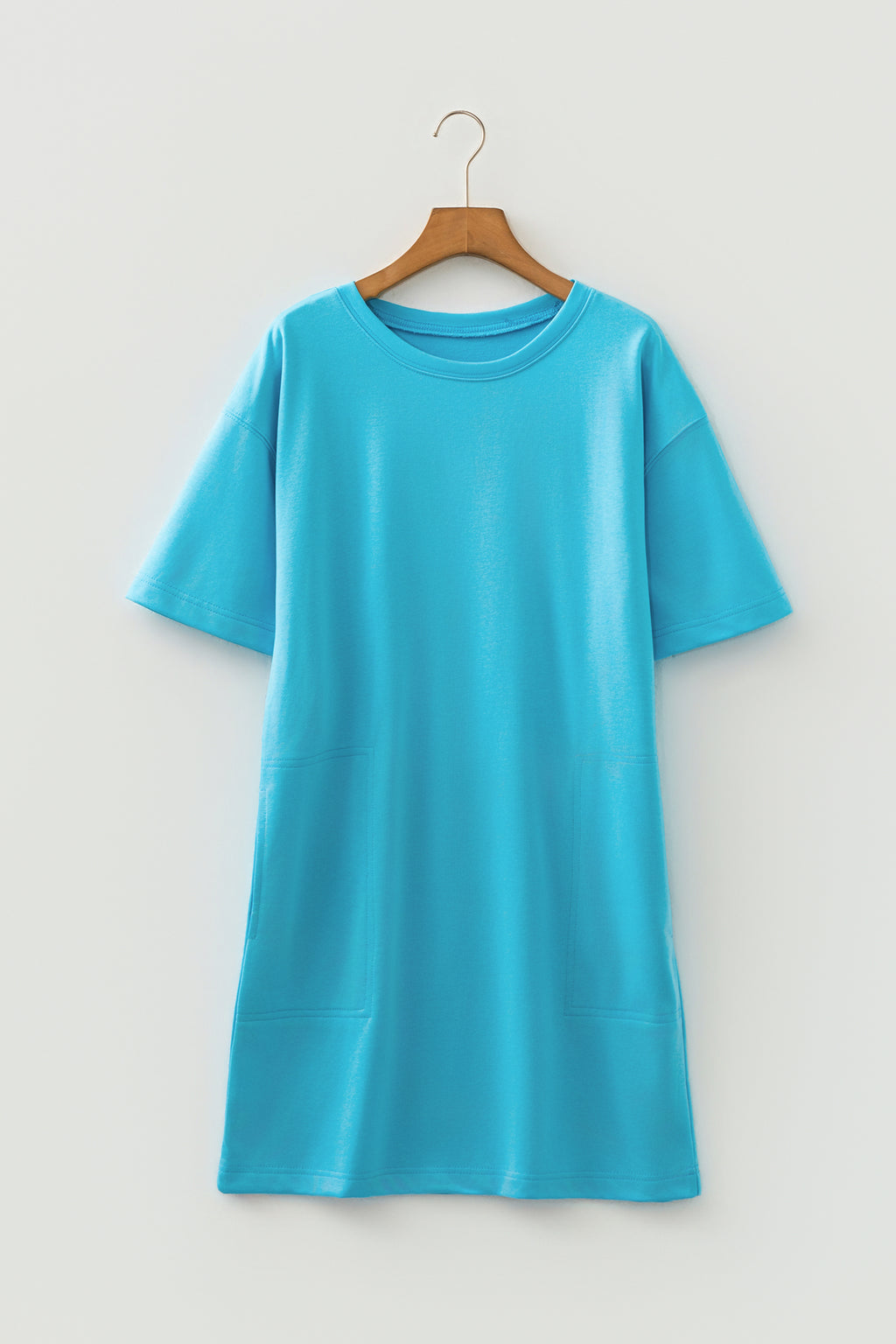 Light Blue Drop Shoulder Loose Casual T Shirt Mini Dress