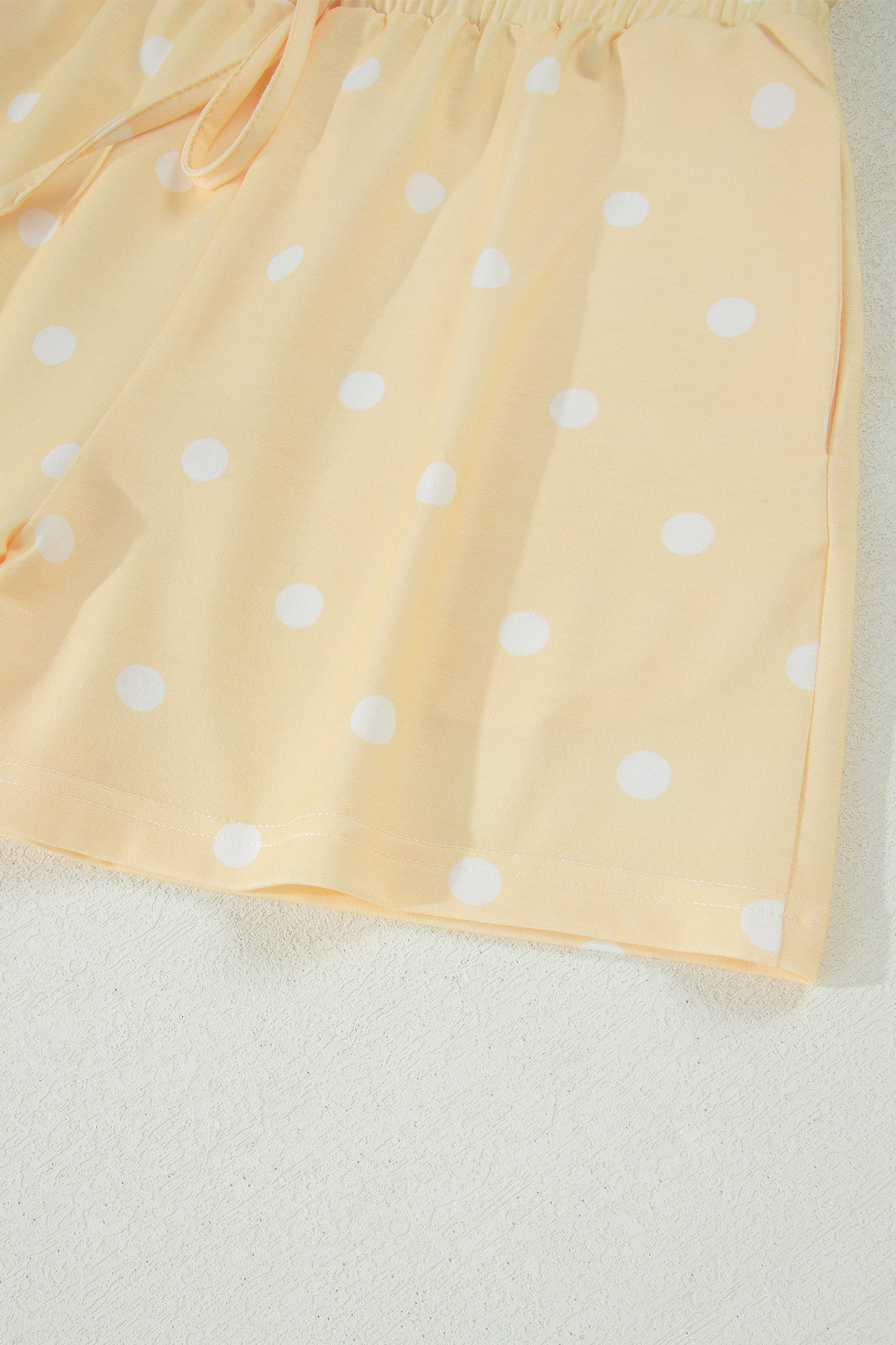 Pink Polka Dot Short Sleeve Loose Top Drawstring Shorts Set