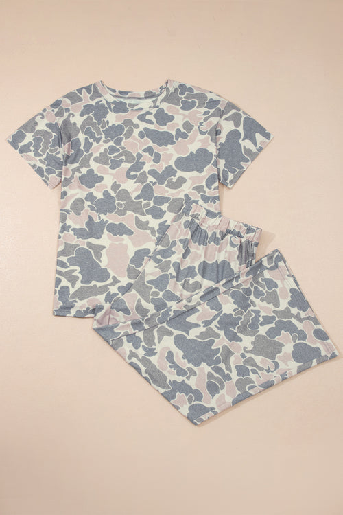 Multicolour Retro Camouflage Print Plus Size 2pcs Outfit