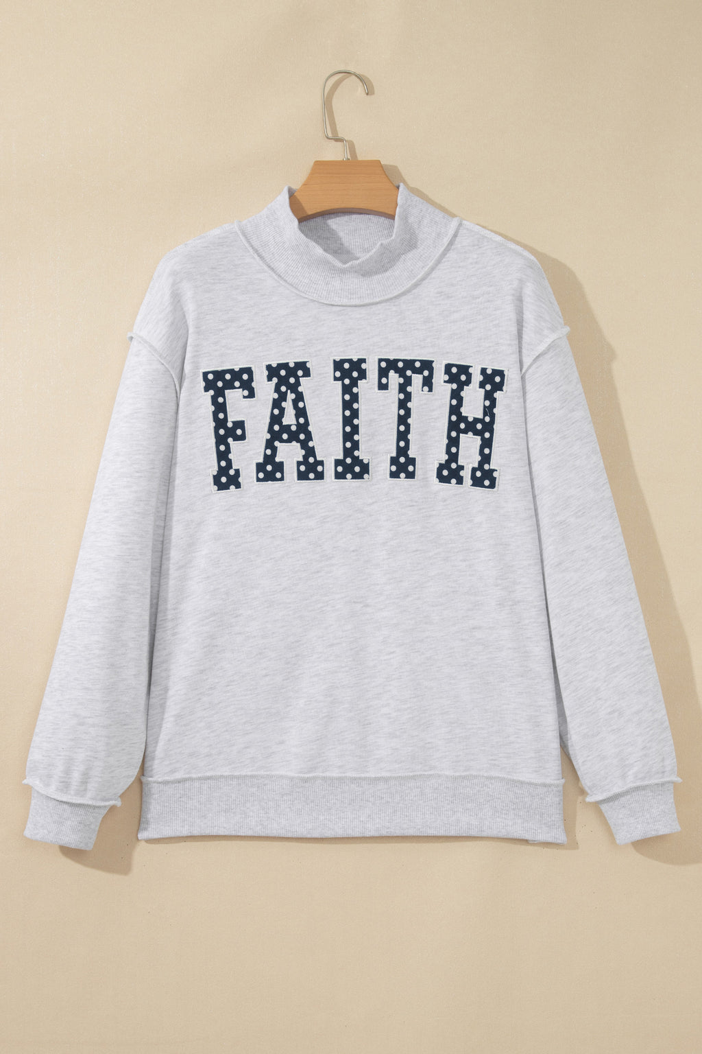 Gray High Neck Polka Dot Slogan Printed Baggy Sweatshirt