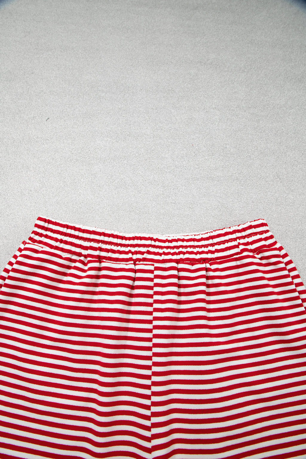 Sky Blue Stripe Oversize Mock Neck Sweatshirt and Shorts Set