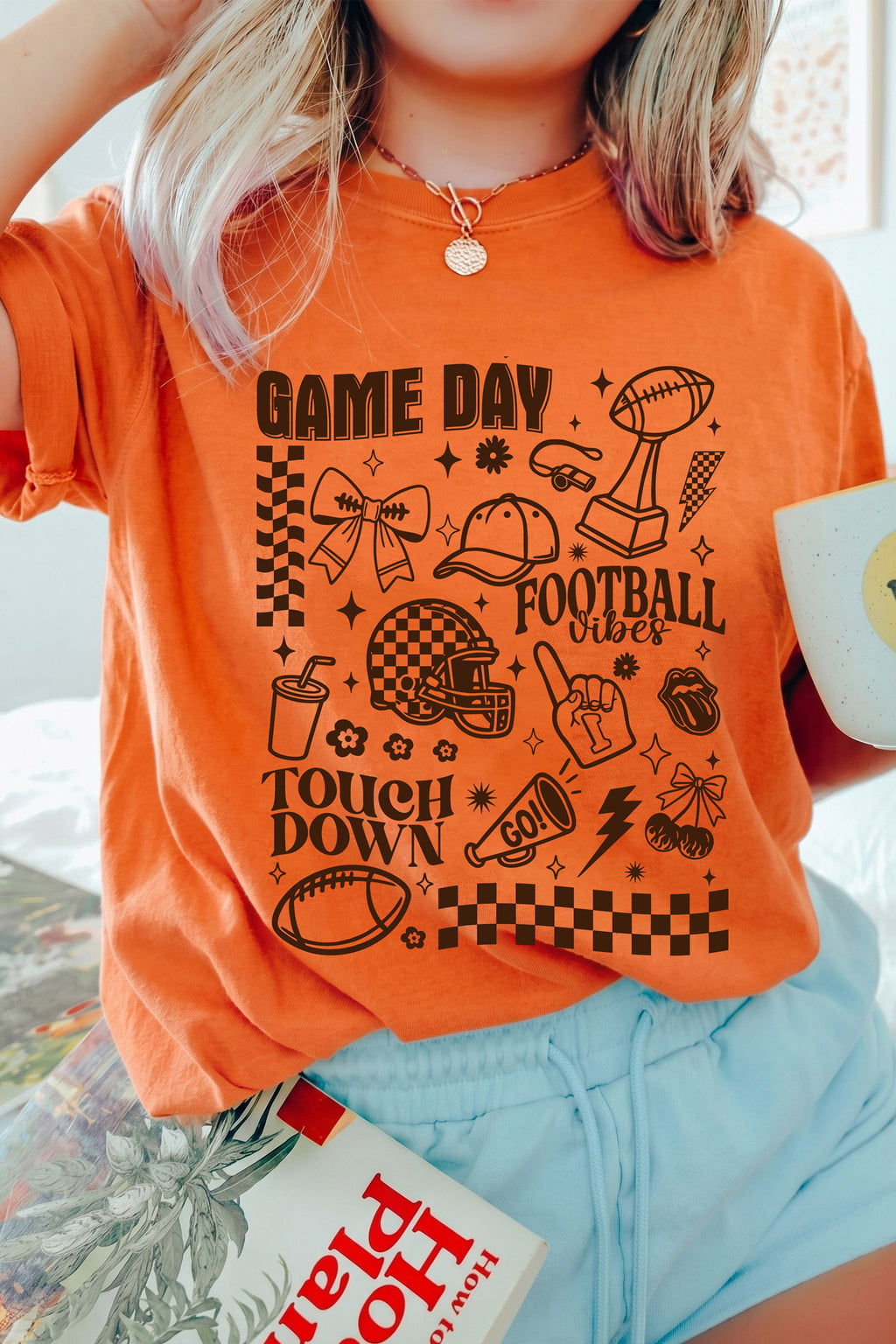 Orange Football Game Day Graphic Short Sleeve T Shirt