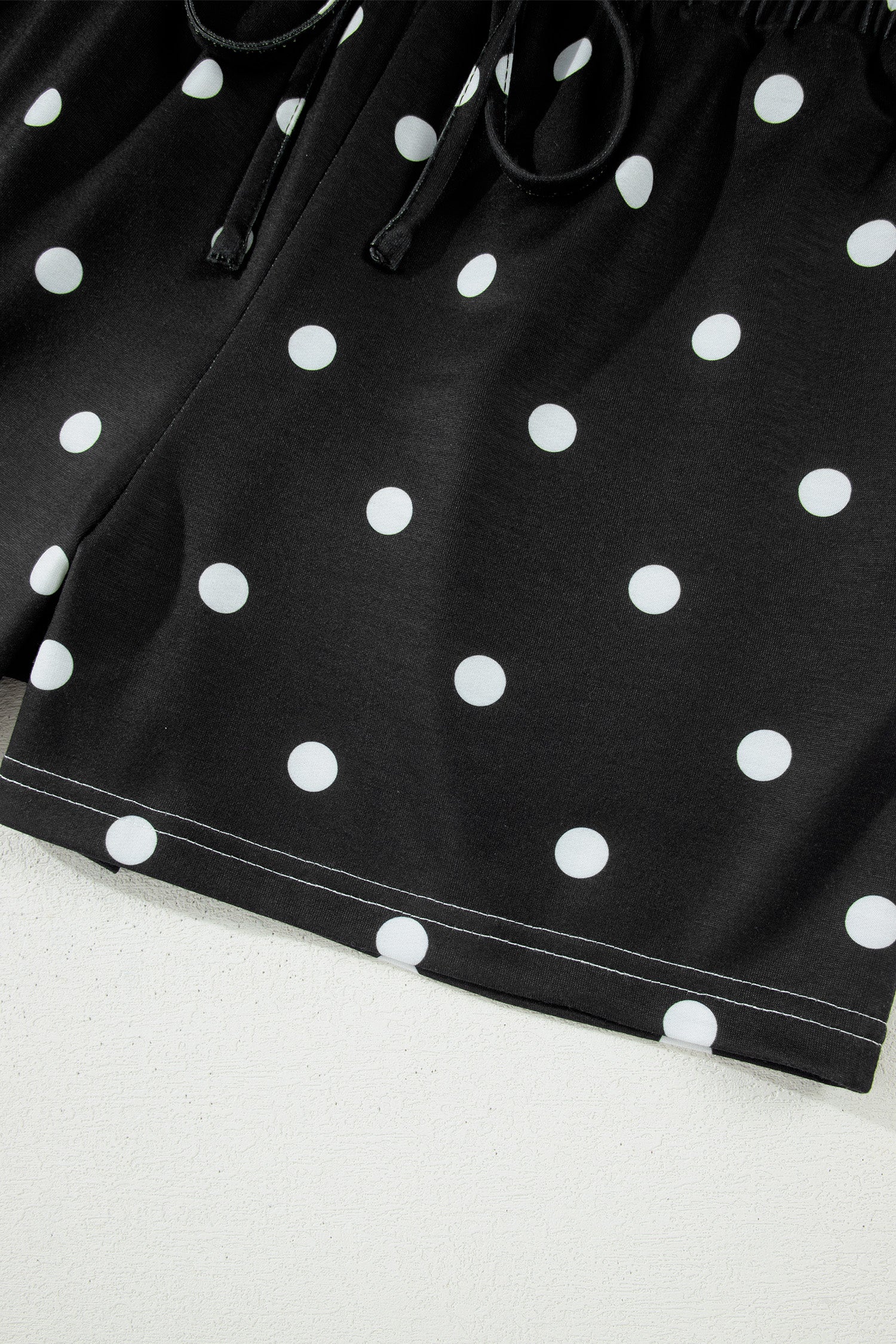 Pink Polka Dot Short Sleeve Loose Top Drawstring Shorts Set